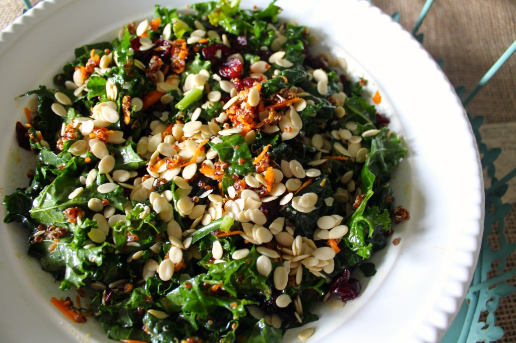 Protein Packed ~  Vegan Red Quinoa Kale Carrot Salad with Sprouted Watermelon&nbsp;Seeds