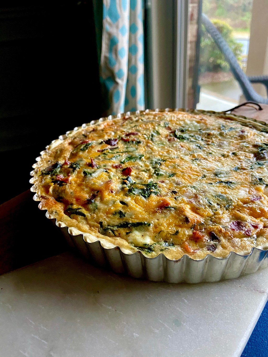 Farm to Table Three Cheese Kale and Bacon Quiche with a side of Roasted Carrots and Sautéed Radishes in Brown Butter and White Truffle&nbsp;Oil